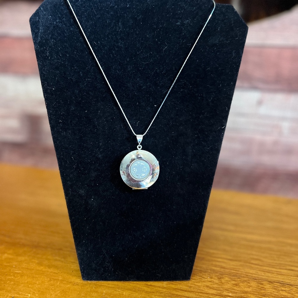 Vintage Silver-Tone Round Engraved Locket Necklace